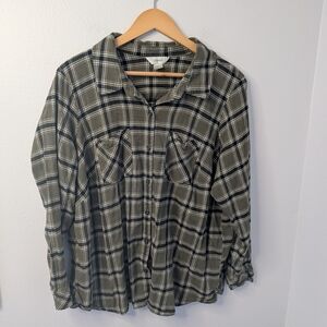 CJ Banks 3X Green Plaid Flannel Button Up‎ Shirt Oversized